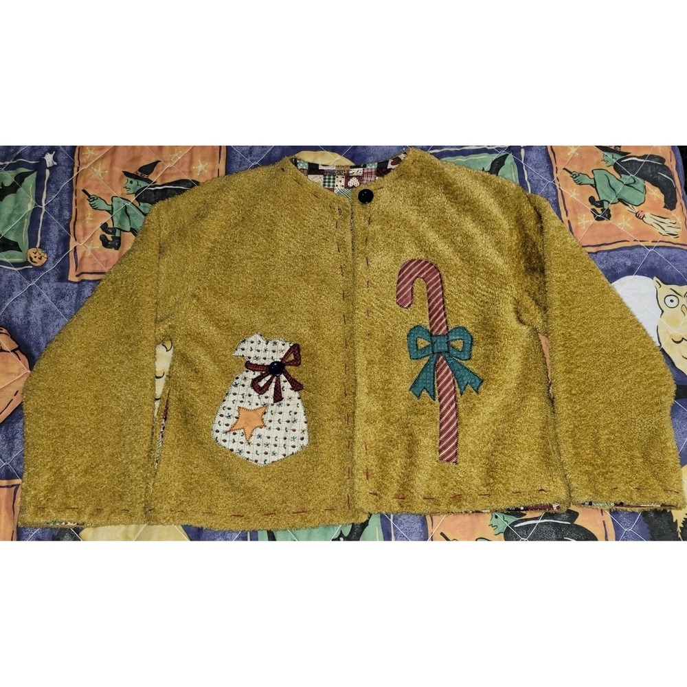 Ugly Christmas Sweater Quilt Look Shaggy Reversible Size Large
